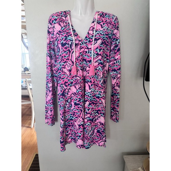 Lilly Pulitzer Women XS Rylie Cover Up Dress‎ Pop Up Lobstah Roll Navy UPF 50 - Picture 1 of 5